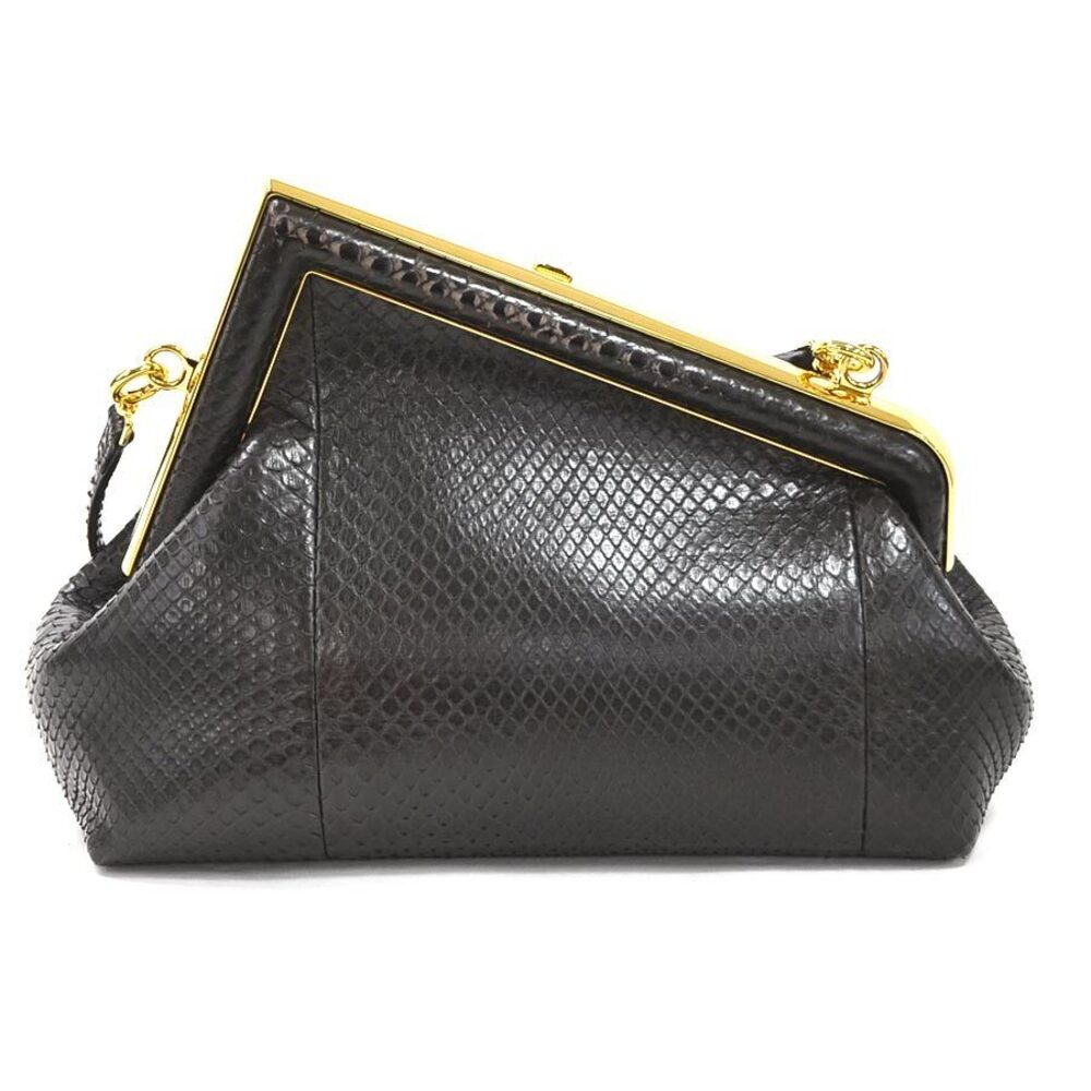 Fendi Dark Shoulder Clutch First Leather Brown Python Bag Black